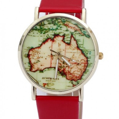 Popular Green Map PU Leather Women Watches